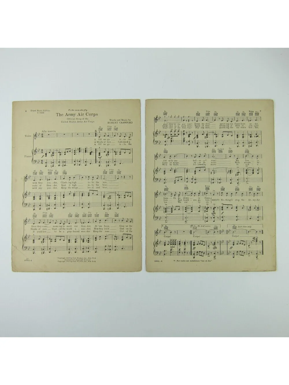 Sheet Music The Army Air Corps US Military Song Robert Crawford Vintage 1939
